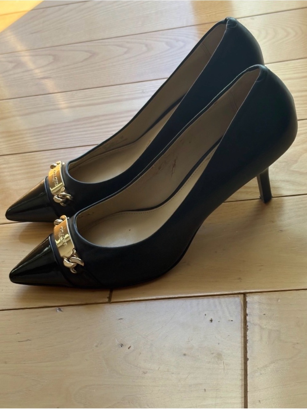 Coach Black Pointed Toe Pumps with Gold Accent